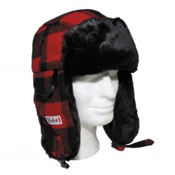 US Hat with ear flaps FUR FLYER checkered red / black