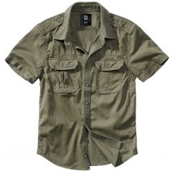 Brandit Vintage Camisa de Verano de Manga Corta Hombre – 100% Algodón - Olive