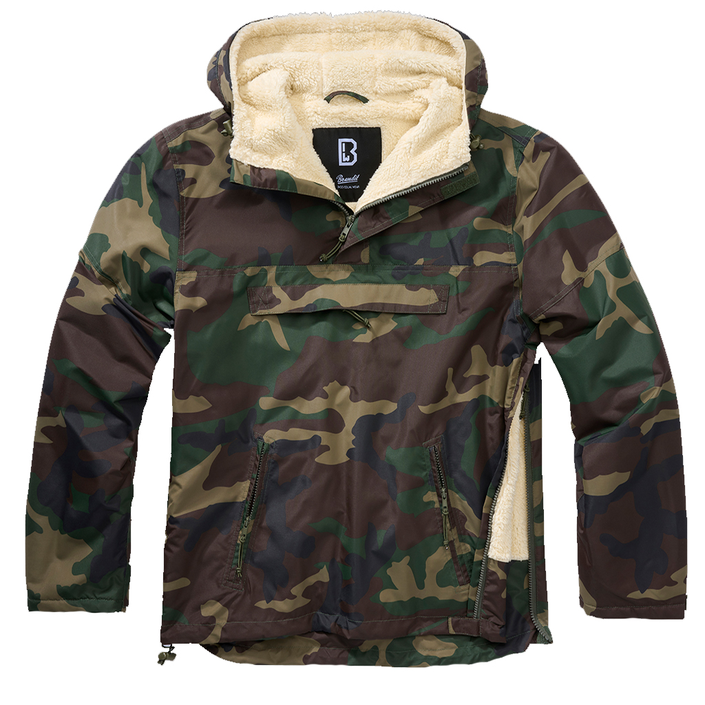 Brandit Windbreaker Hoodie Woodland - Sherpa - - Clothing Military Camo